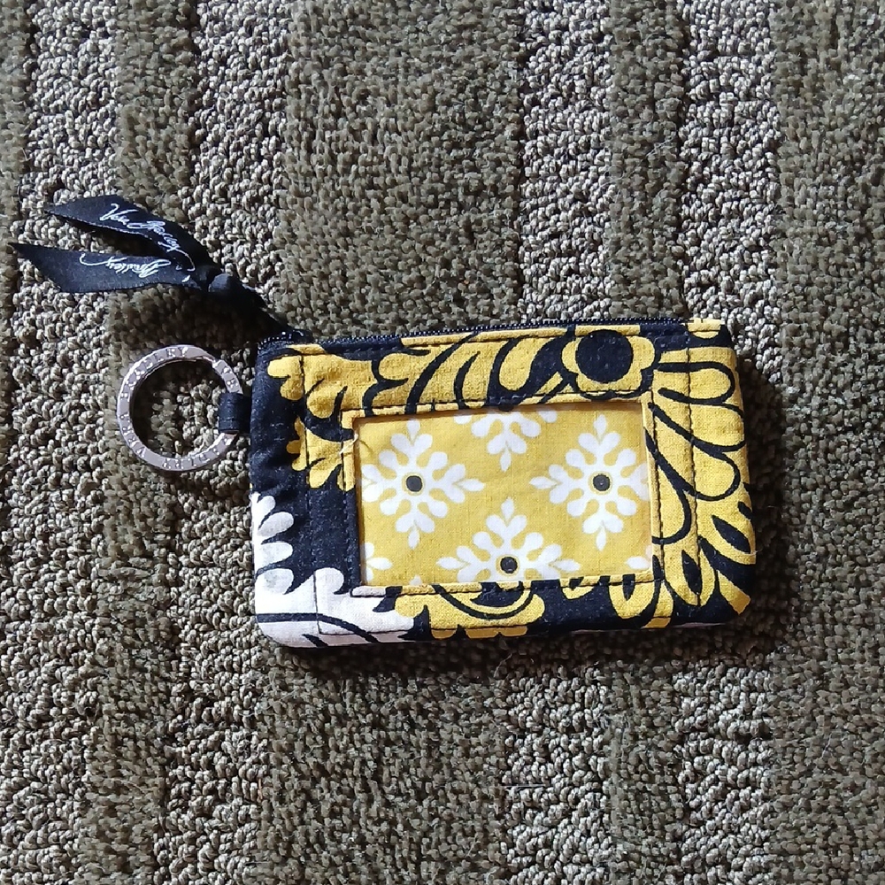 Vera Bradley Black and Yellow Floral Keychain Wallet w/ID Window